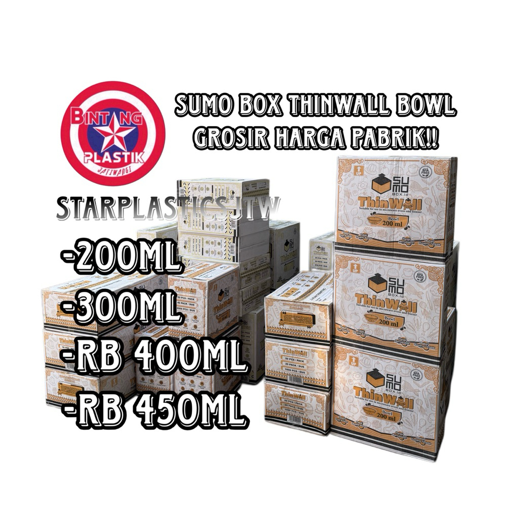[GROSIR 1 DUS] SUMO BOX Thinwall Bulat Bowl 200ml 300ml 400ml 450ml / Mangkok Plastik Makan isi 500p