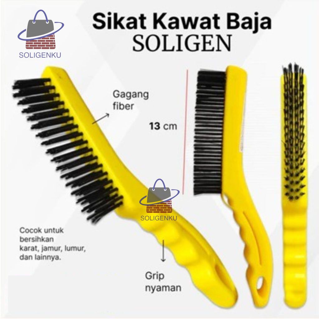 Sikat Kawat Baja Besi Gagang Fiber Steel Wire Kasar Pembersih Sikat BAJA SOLIGEN / Sikat KAWAT SOLIG