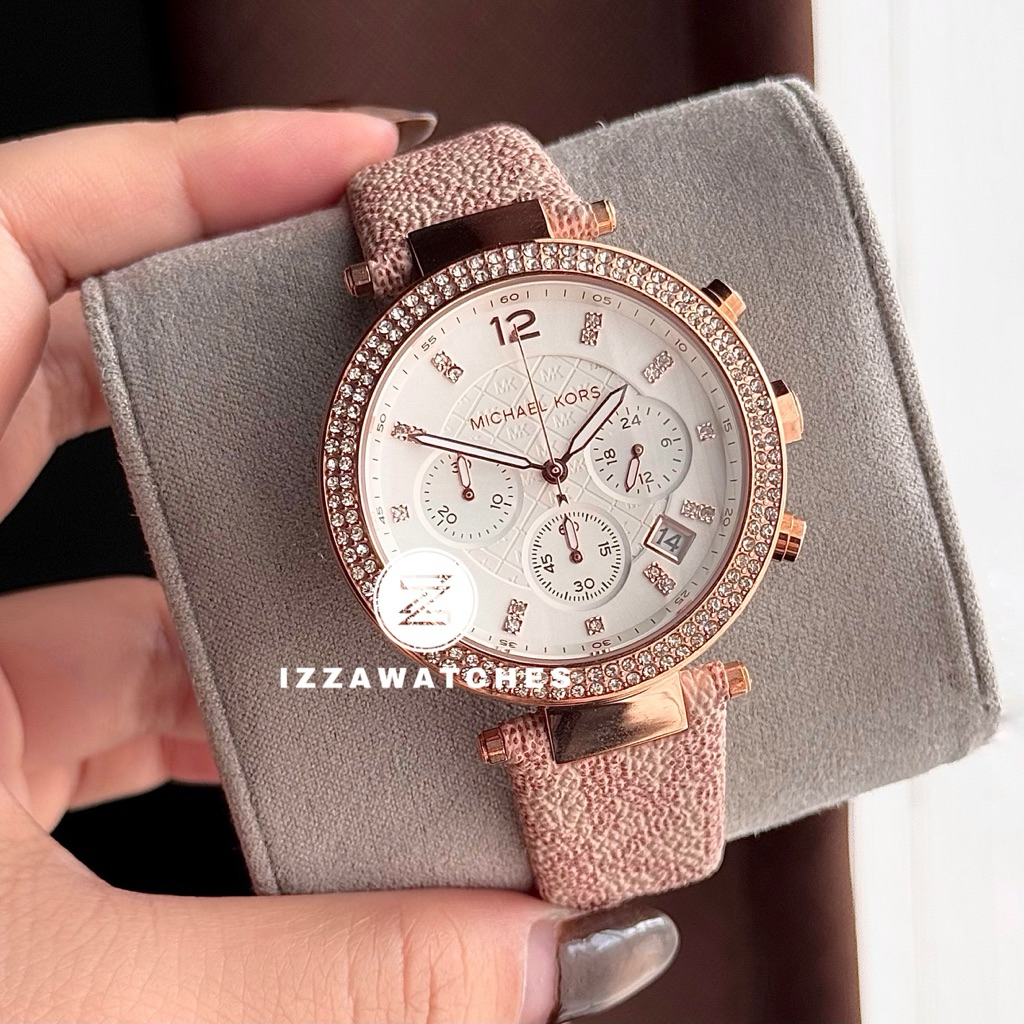 Jam Tangan Wanita MK6935 Chronograph Pink Leather Strap