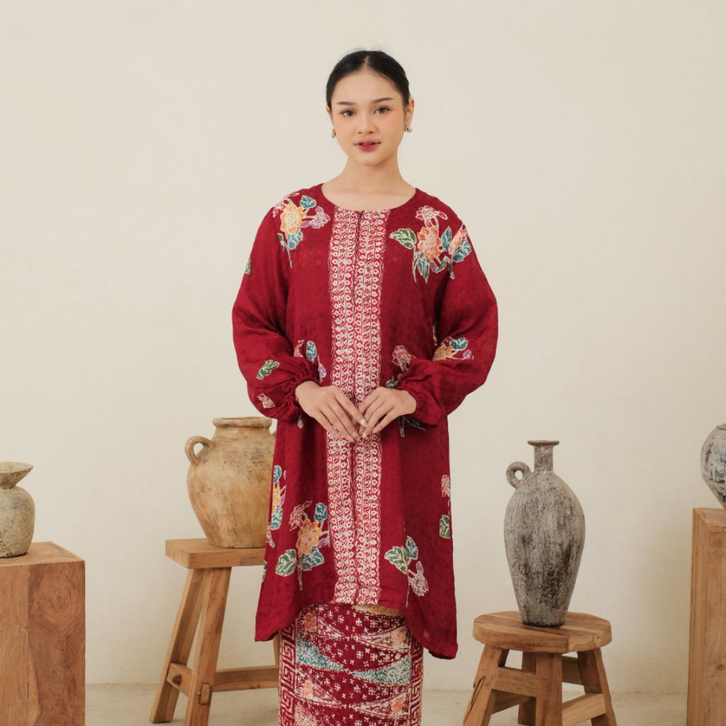 Tunik Batik Modern Bahan Viscose by Khalisa Batik - Merah