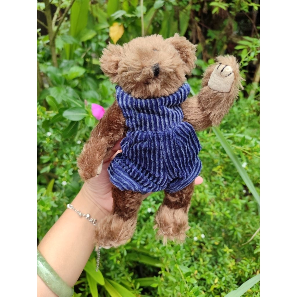 boneka vintage klasik teddy bear coklat sendi putar original ty bordir