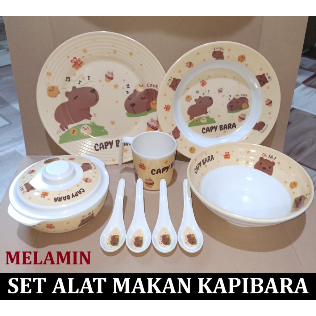 1 SET 10 PCS Alat makan melamin capybara kapibara melamine unisex anak laki laki perempuan mangkok s