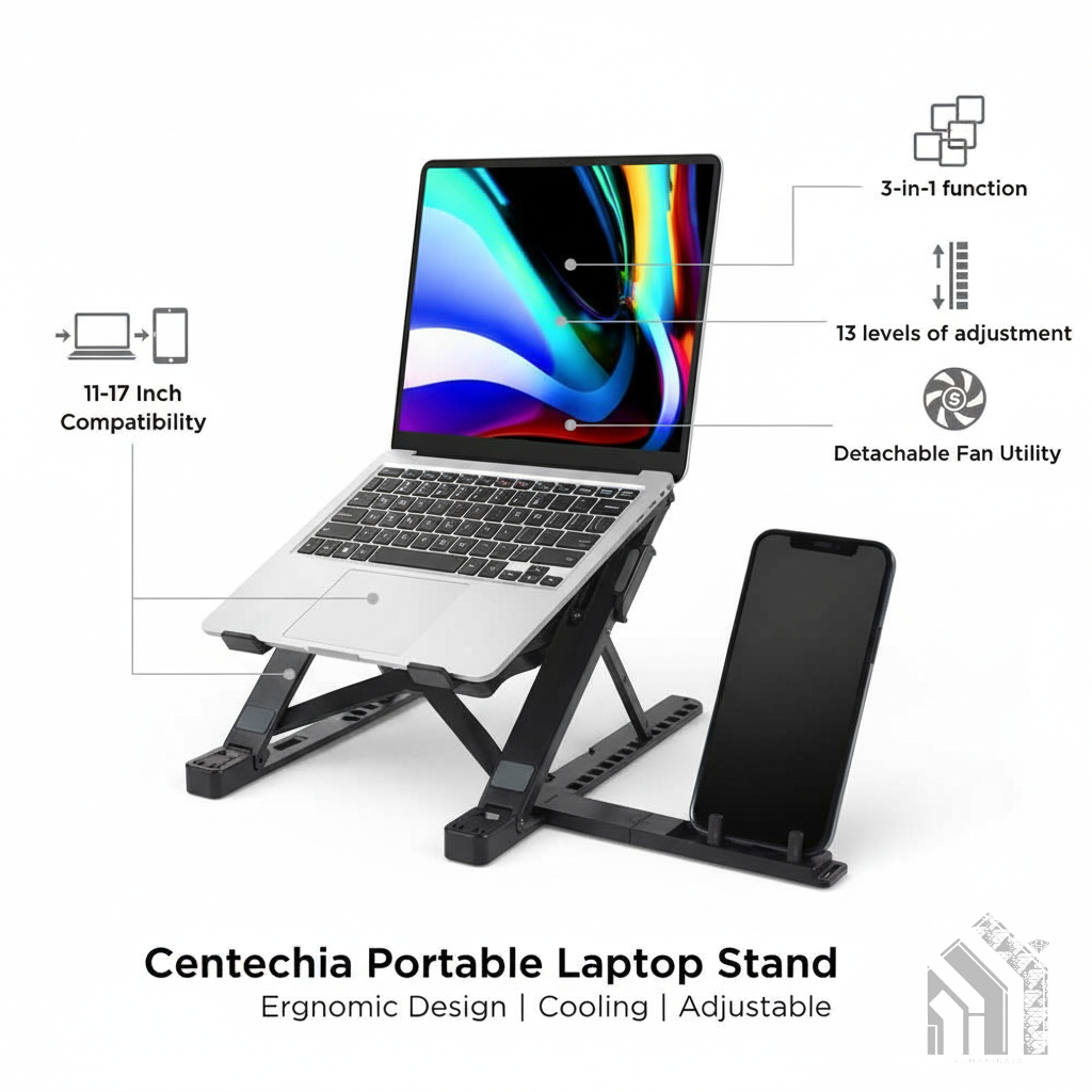 Stand Laptop Pendingin Kipas Holder HP Ergonomis Dudukan Penyangga Laptop Lipat Portable Adjustable 