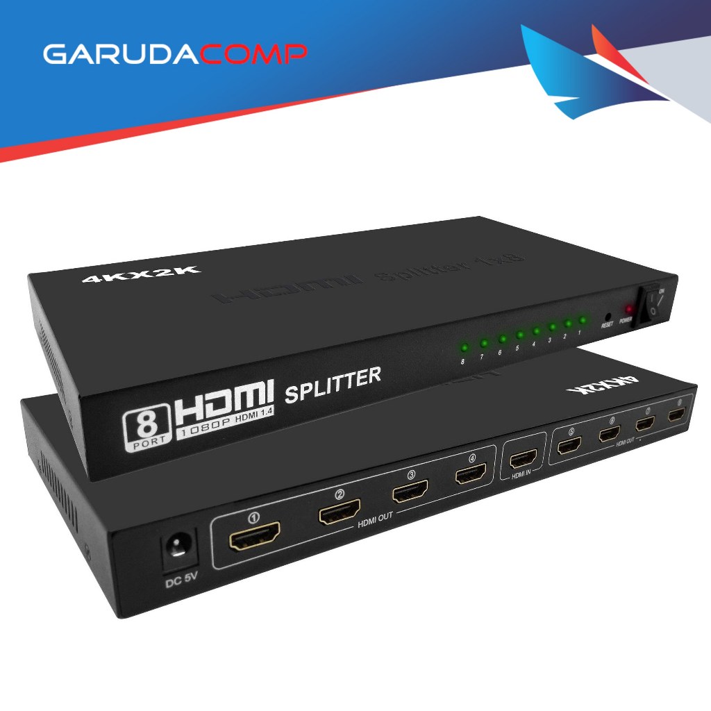 ILLUPRO HDMI Splitter 8 Port 4K Adaptor HDMI Splitter 1-8 Resolusi 4K Mirror 8 Monitor TV
