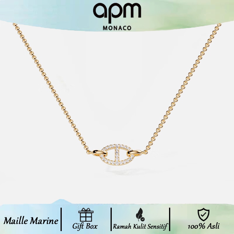 APM Monaco | Kalung Wanita 18K & Perak 925 - Rantai Salib Bohemian Gaya Eropa, Liontin Hidung Babi E