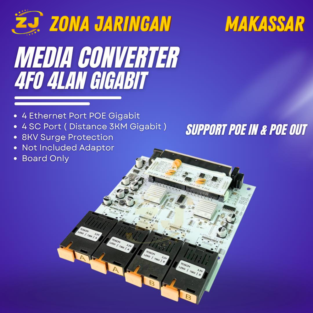 Tarmoc TMC-4SC4G-2A2B-V1-IO-PCBA | Media Converter 4 FO 4 LAN / 4FO 4LAN 4SC 4LAN 4 SC 4 LAN Gigabit