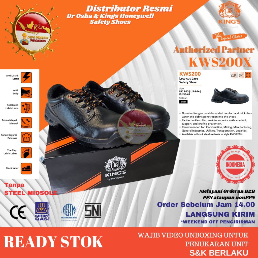 Sepatu Safety / Safety Shoes Kings Honeywell KWS200X Pantofel Tali - Dual PU sd 120°C