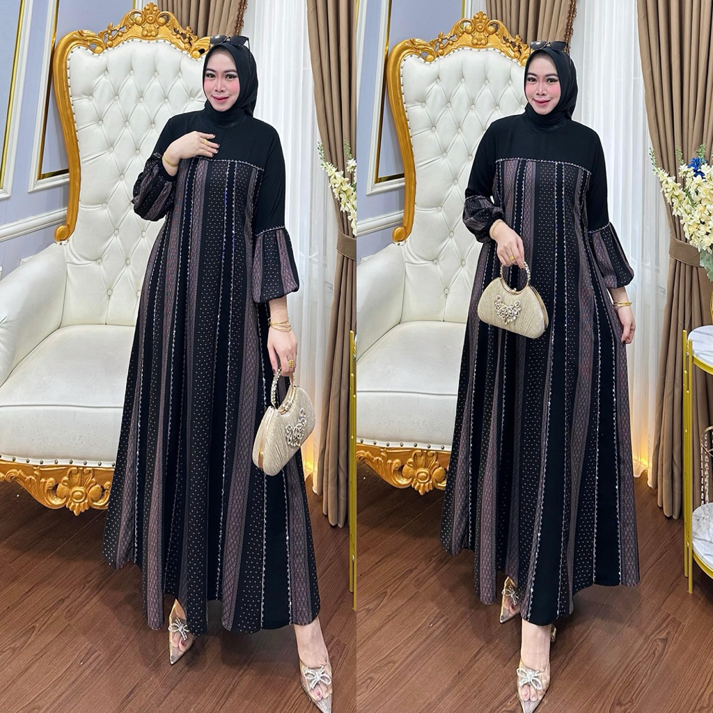 ELIZA ABAYA TURKEY PREMIUM JETBLACK SALUR SWAROWSKI