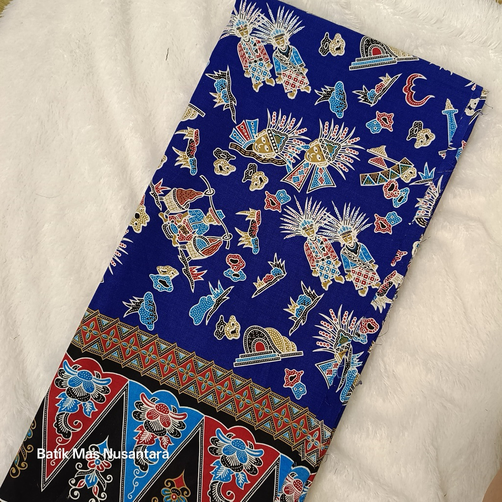 Kain Batik Katun Premium Motif Ondel Ondel Betawi 8 Warna Oren/Orange , Hitam ,Biru , Putih , Kuning