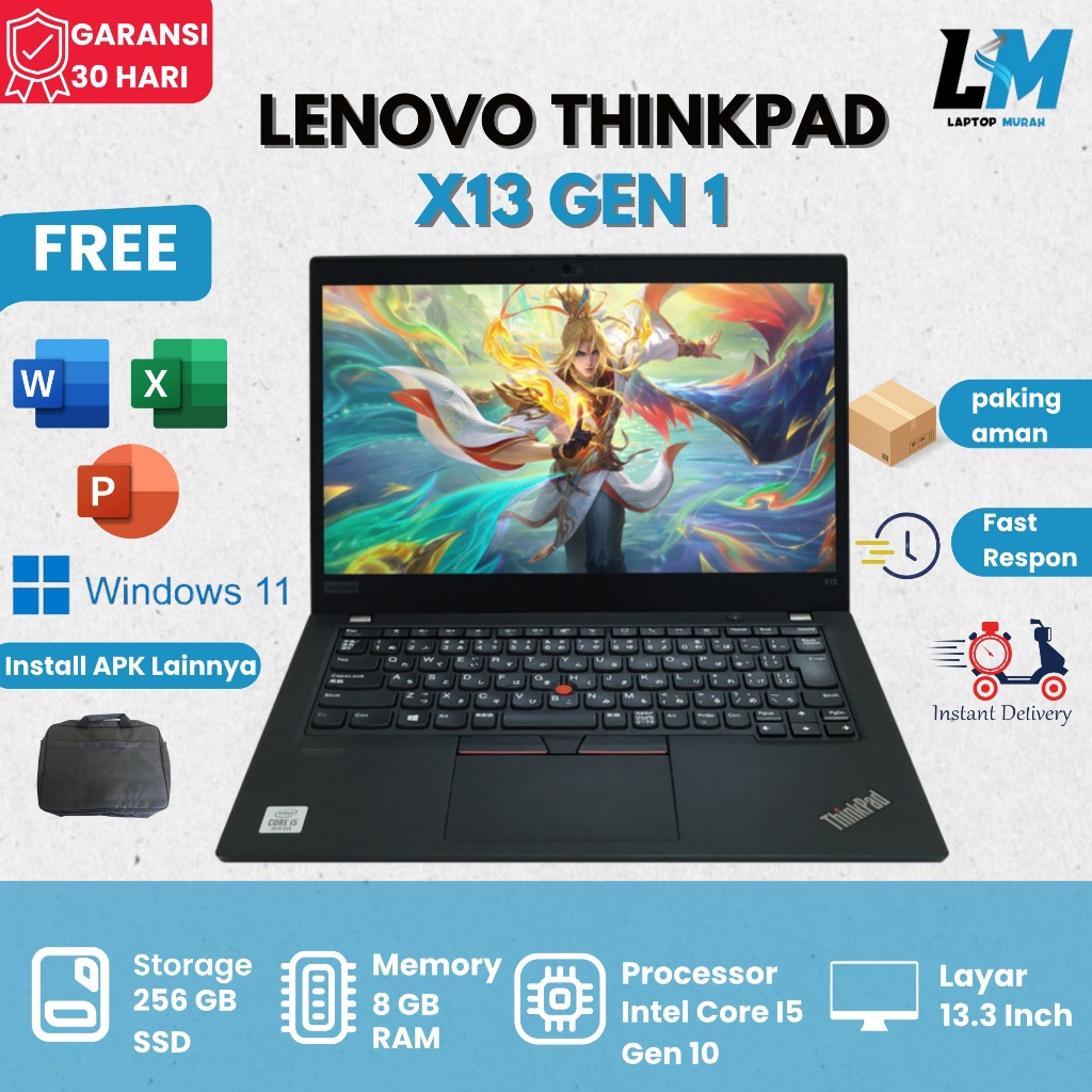 Lenovo Thinkpad X13 Gen 1 Intel Core I3 I5 Gen 10 Windows 11 Siap Pakai Bergaransi