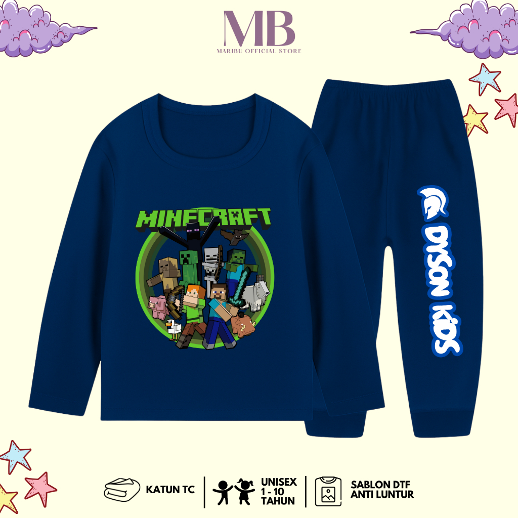 Baju Setelan Piyama Minecraft Anak Laki Laki - Kaos Lengan Celana Panjang Karakter Minecraft