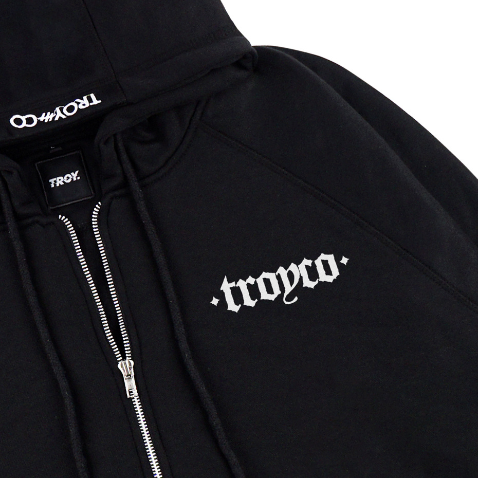 Troy Company Hoodie Boxy Raglan Double Slider Zip Black Trinity - Hoodie Hitam ZDSH 3363