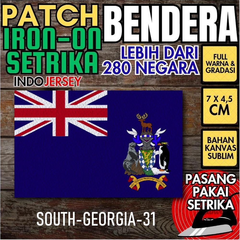Indojersey Patch Bendera SOUTH GEORGIA SELATAN Iron-On Kanvas Sublimasi Persegi Kotak 7 x 4.5 cm Baj