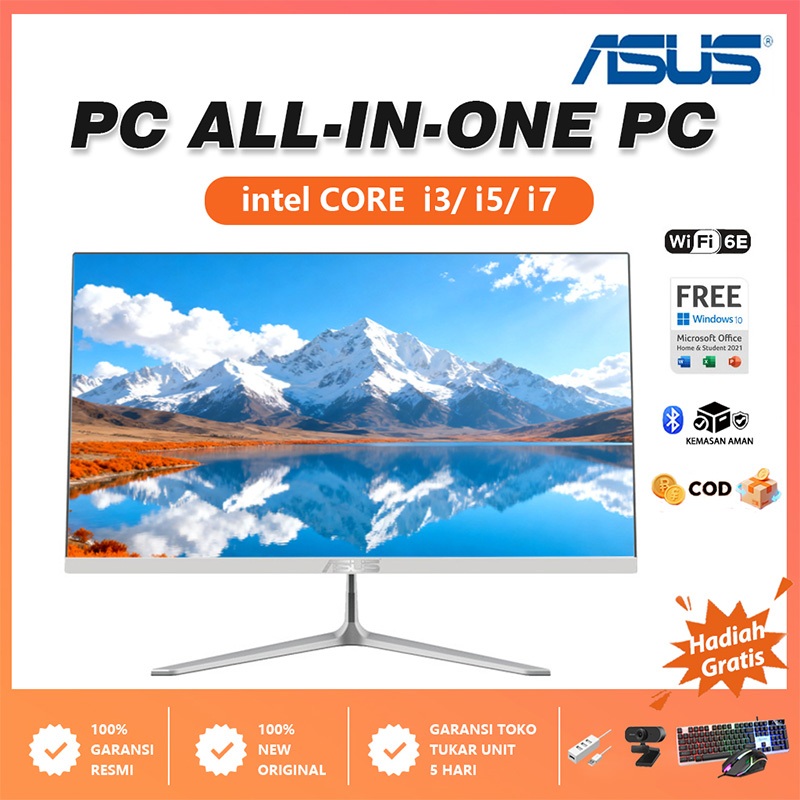 ASUS Komputer Full Set PC All-in-One Baru, Prosesor Core i3/i5/i7, RAM 8G/16G, SSD 128/256/512G/1T, 