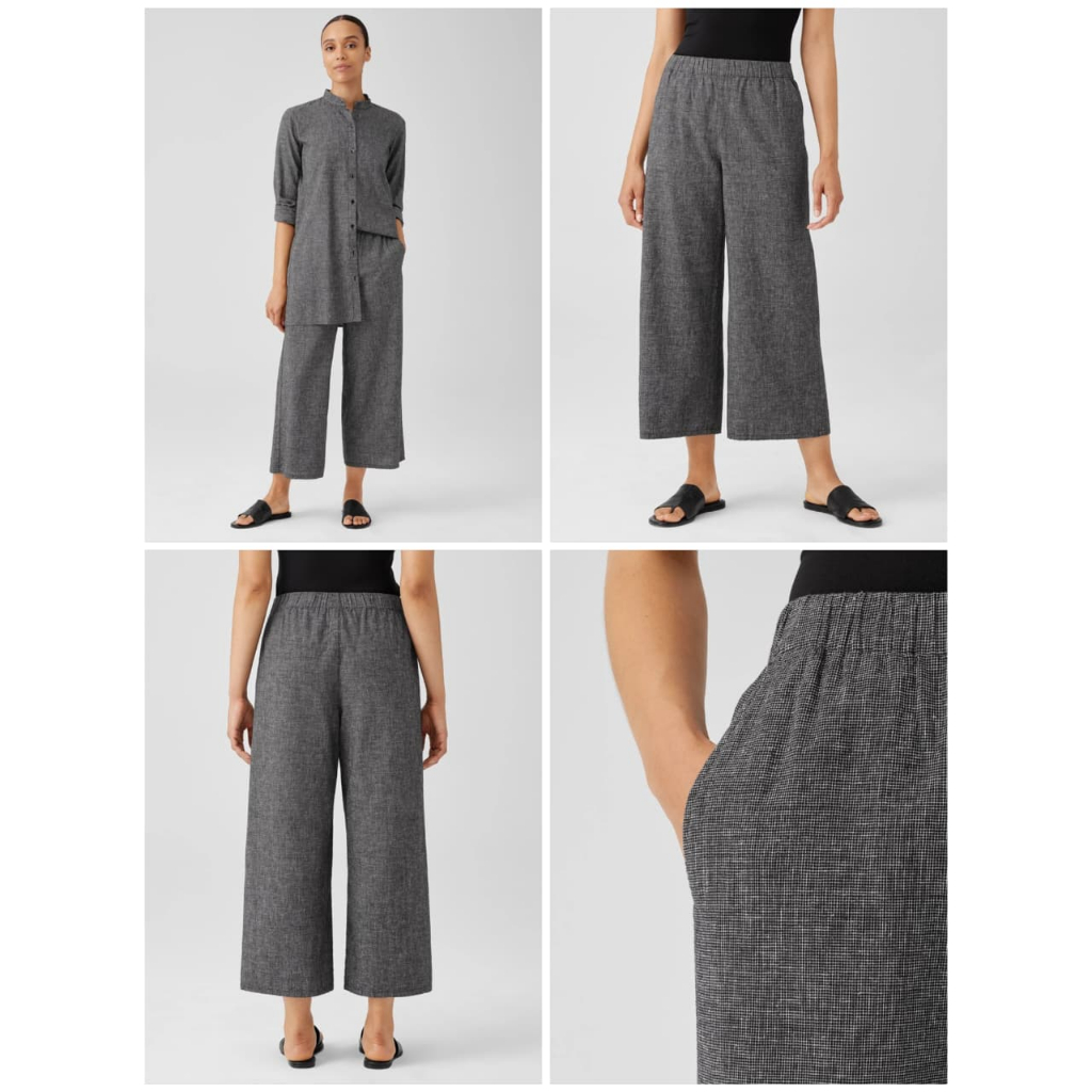 Celana Ei*leen F*sher Hemp Organic Cotton Grid Wide-Leg Pant