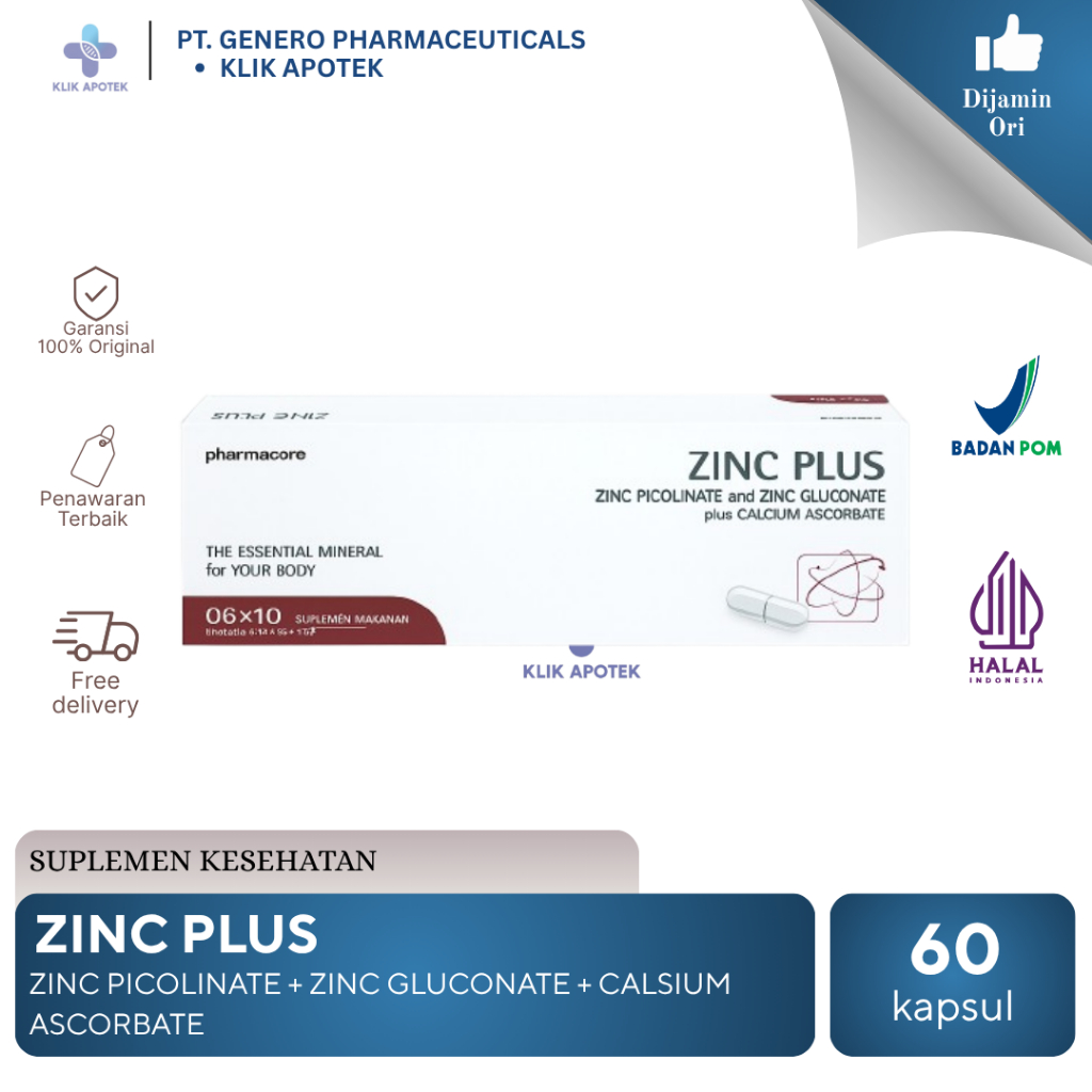 ZINC PLUS 60TABLET | ZINC PICOLINATE-ZINC GLUCONATE-CALCIUM ASCORBATE | SUPLEMEN KESEHATAN