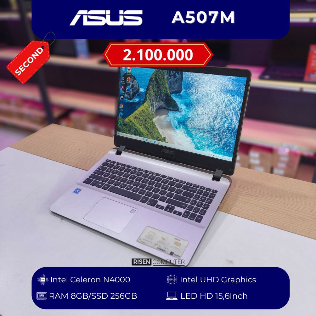 ASUS A507M Intel Celeron N4000 HD 15.6inch RAM 8GB SSD 256GB Notebook Second Bekas