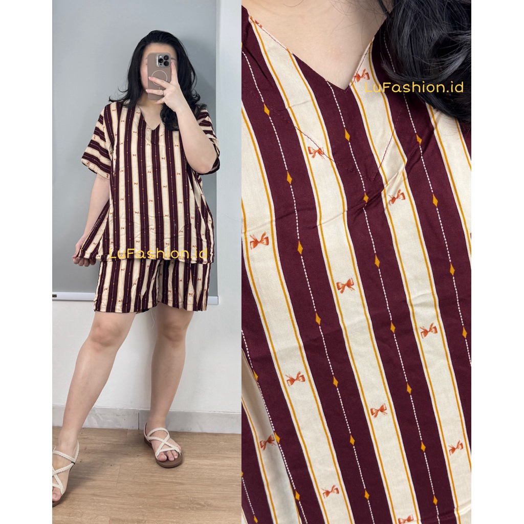 Piyama VNeck Pendek JUMBO LD 130 LD150 | Baju Tidur Wanita JUMBO LD 150 cm | Piyama MEGA JUMBO