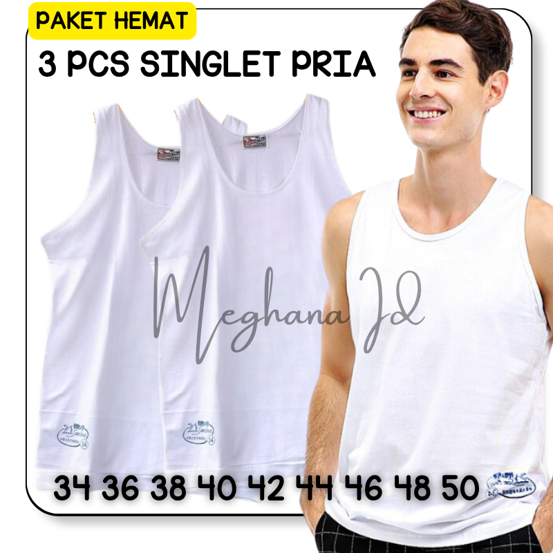 3 Pcs Singlet Pria Swan Brand Putih Singlet Swan Kaos Dalam Pria Size 34 - 48 Kaos Dalam Singlet Swa