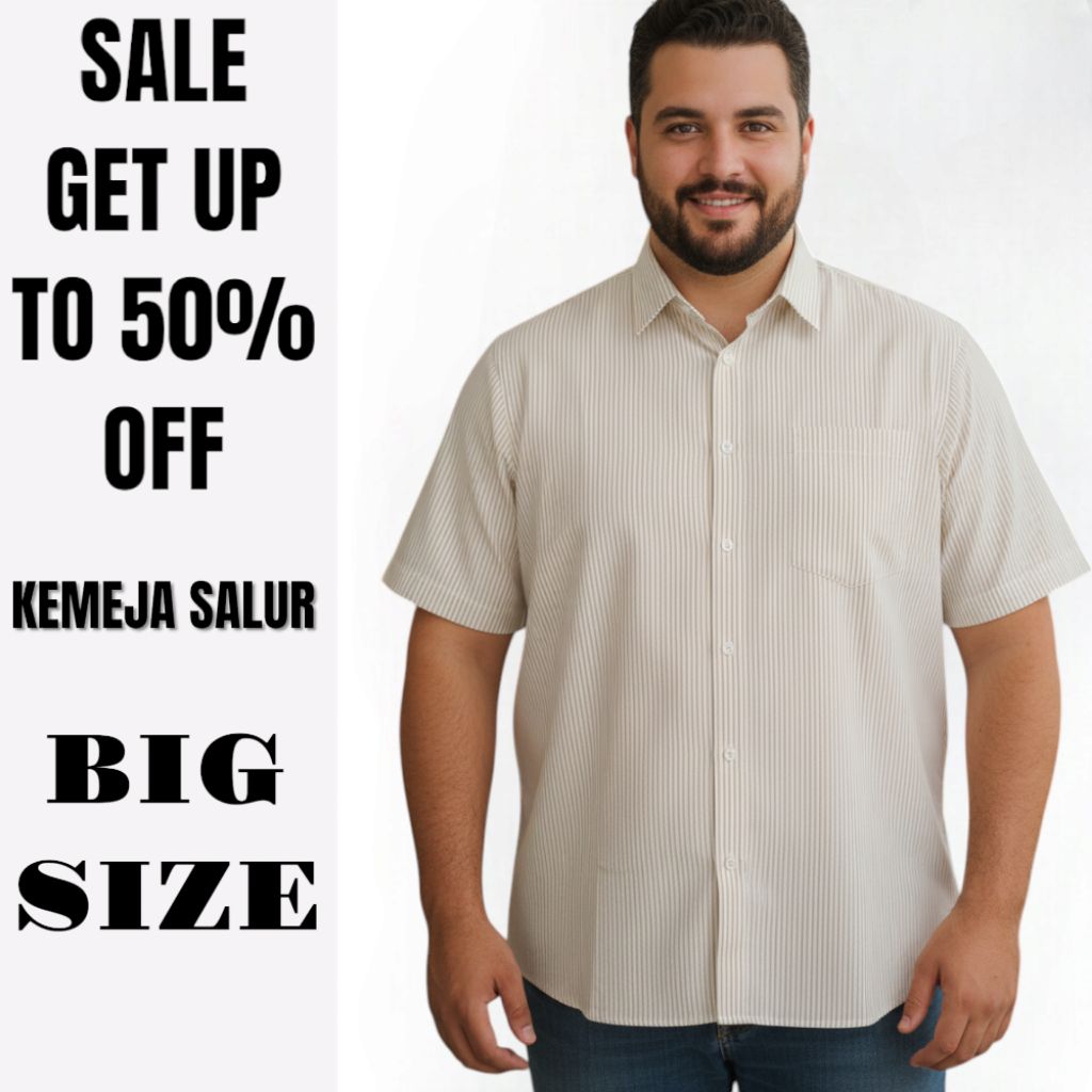 Kemeja Pria Jumbo Motif Stripe Motif Garis Garis Lengan Pendek Big Size