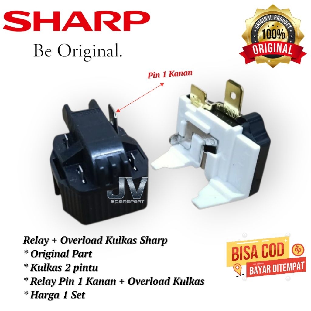 1 Set Relay 1 Pin Kanan Dan Overload Kulkas Sharp 2 Pintu Original / Relay Kulkas Sharp 2 Pintu