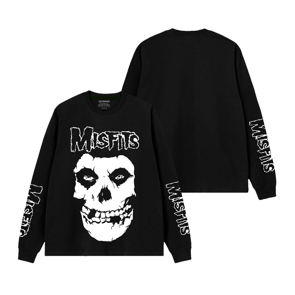 Seishin Tshirt Lengan Panjang Rib Misfits skull Kaos Long Sleeve Musik Metal unisex
