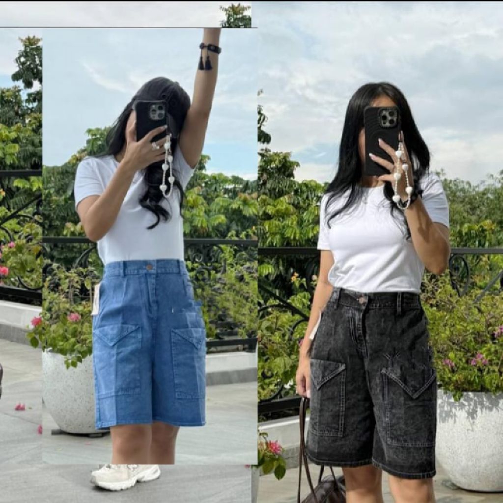 highwaist premium hotpants jeans celana pendek jeans pinggang karet  bigsize Korean look bb 40-100 K