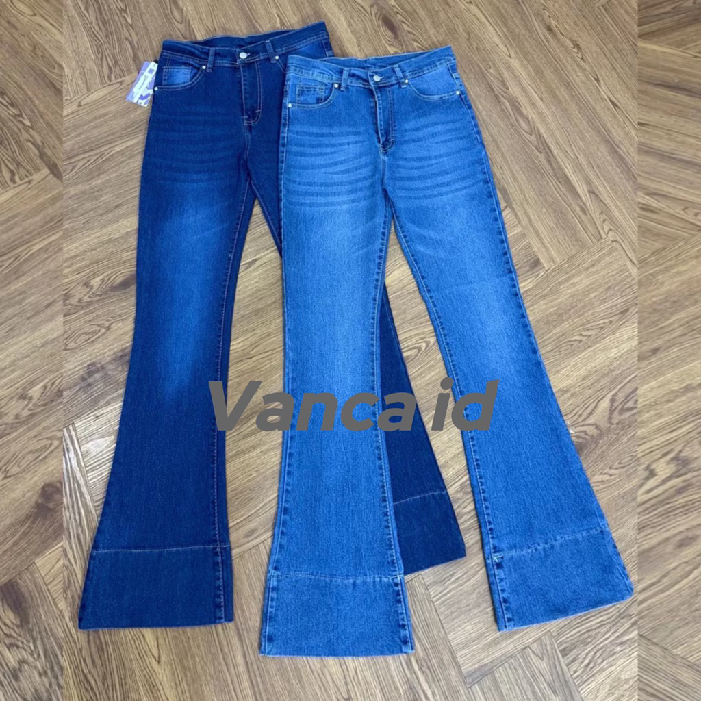 Celana Jeans Cutbray Wanita Kekinian Lipat Besar | Highwaist Cutbray Jeans Stretch Bahan Melar Wanit