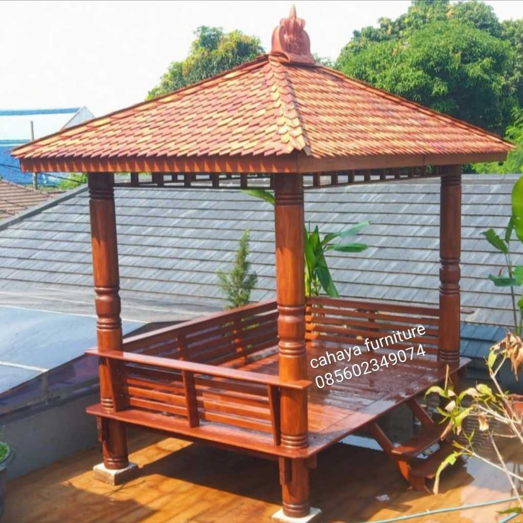 gazebo taman kayu mahoni minimalis / gazebo minimalis pargola / dekorasi taman gazebo kayu mahoni