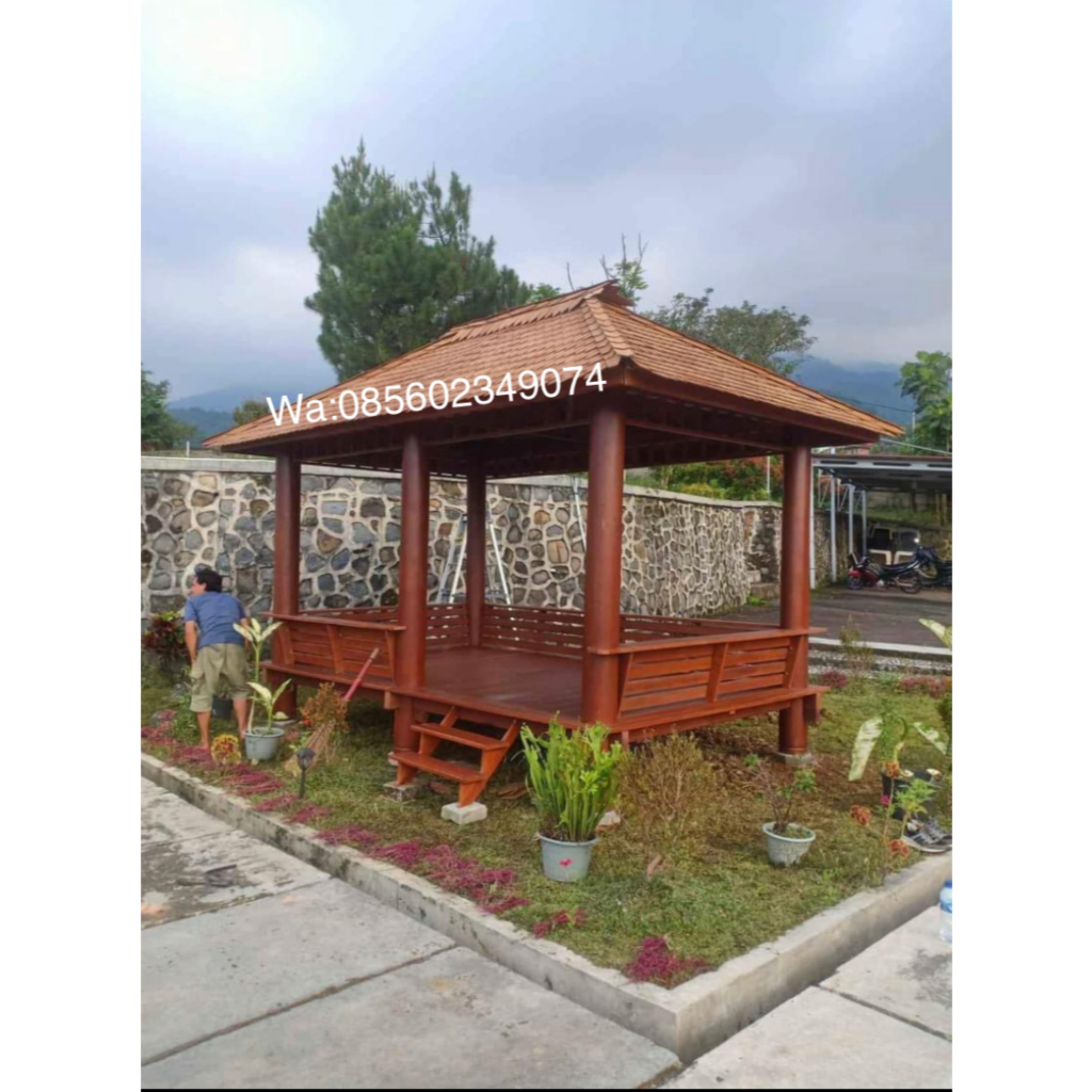 gazebo kayu jati minimalis ukuran 3x2 meter / gazebo taman kayu jati / gazebo pargola