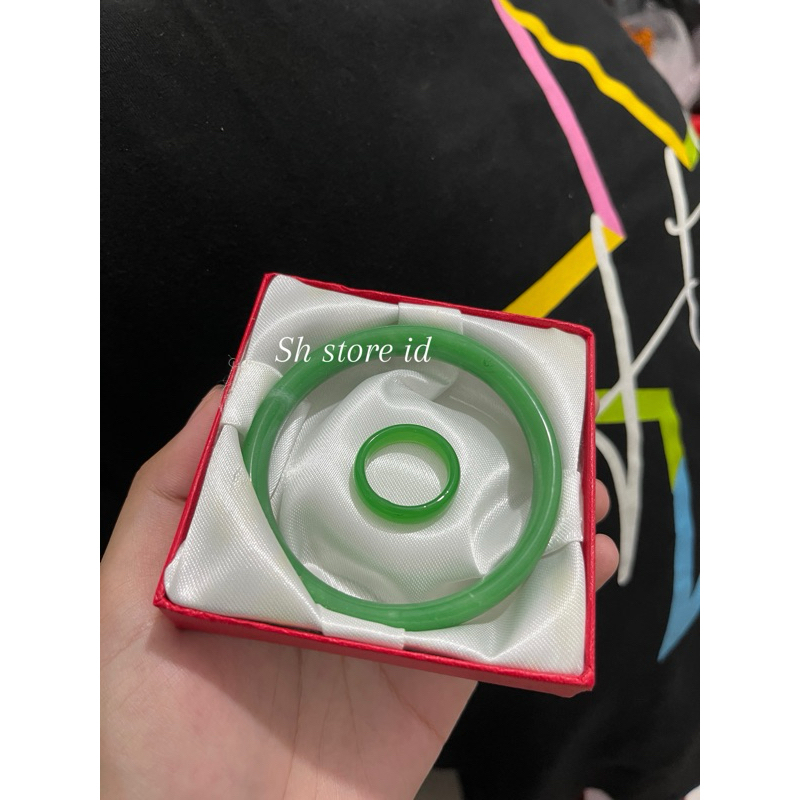 SET GELANG CINCIN BATU GIOK Gelang Giok Natural Alami Gelang Kesehatan Batu Giok Natural Emerald Gel