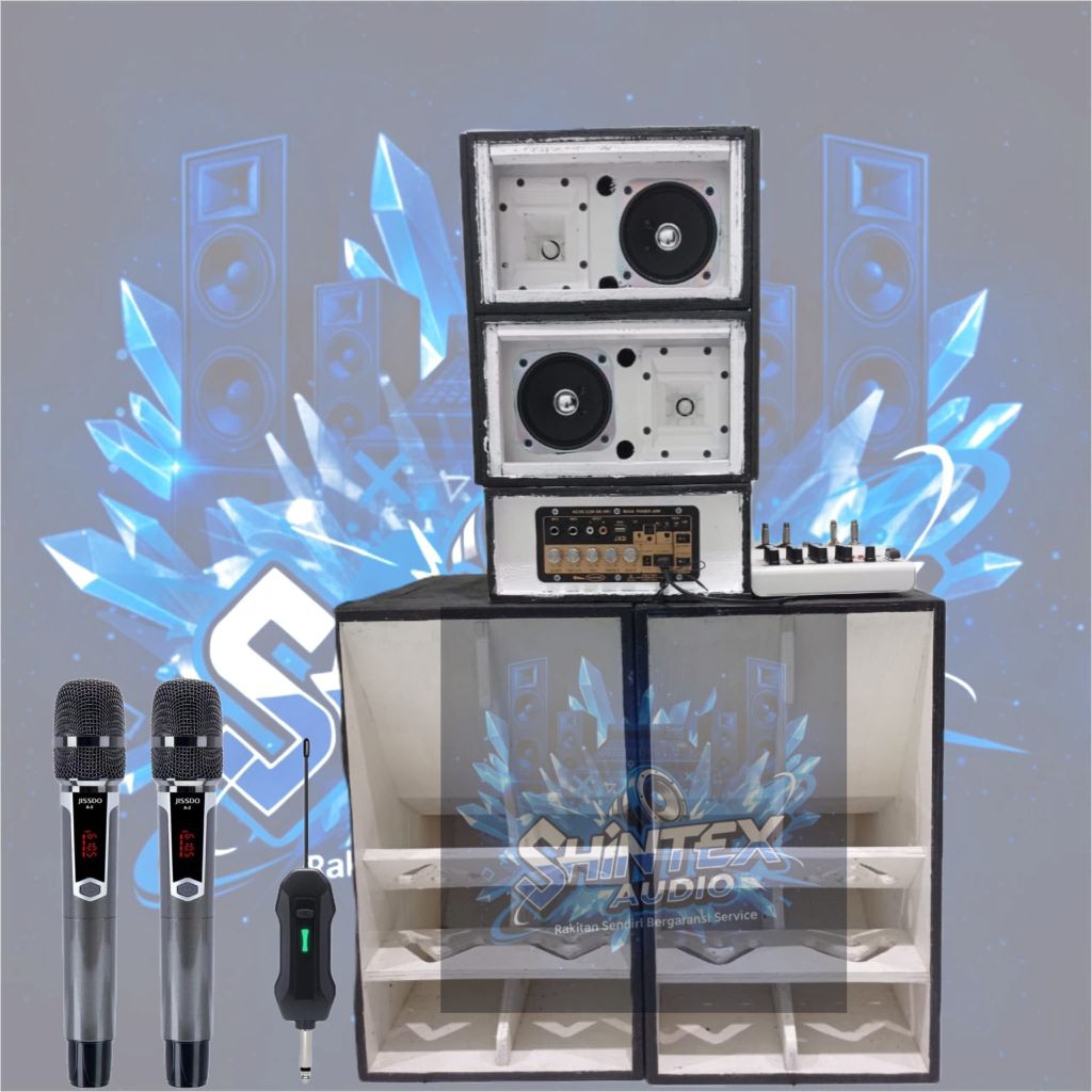miniatur sound system speaker aktif subwoofer 10 inch komplit putih speaker aktif miniatur