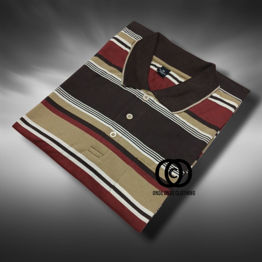 Kaos Berkerah Pria Dewasa Motif Salur Afada Saku Lengan Pendek Garis Garis