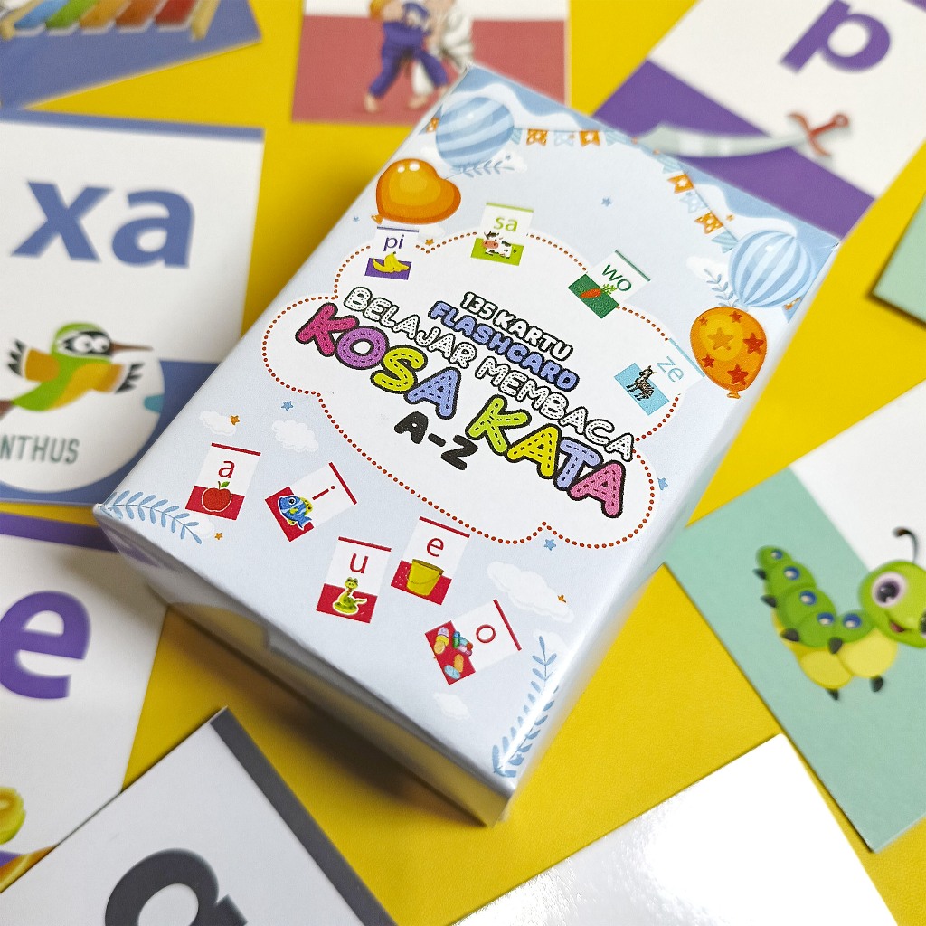 Flash Card Edukasi Anak Belajar Membaca Mengeja Suku Kata Huruf Abjad Alfabet A sampai Z Bergambar