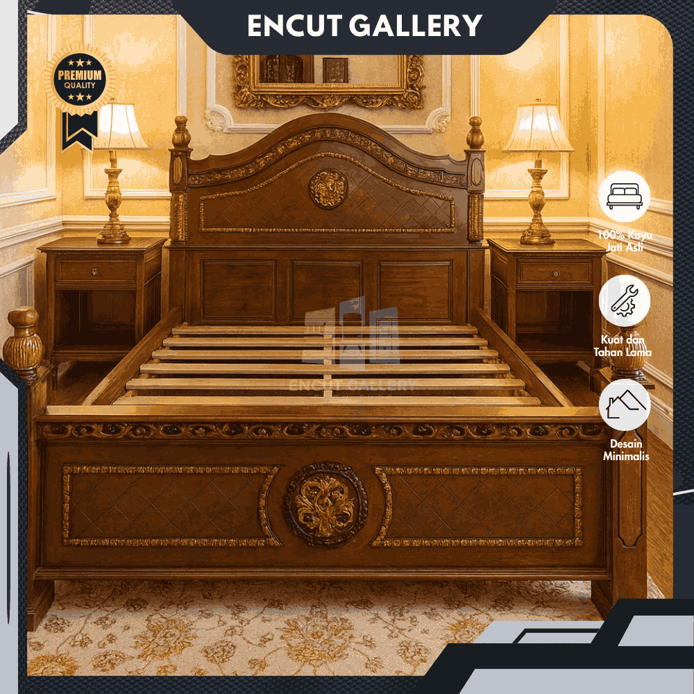 Dipan Tempat Tidur Jati Ukiran Kayu Jepara Ukuran 160x200 cm Dipan Jati Asli Kokoh