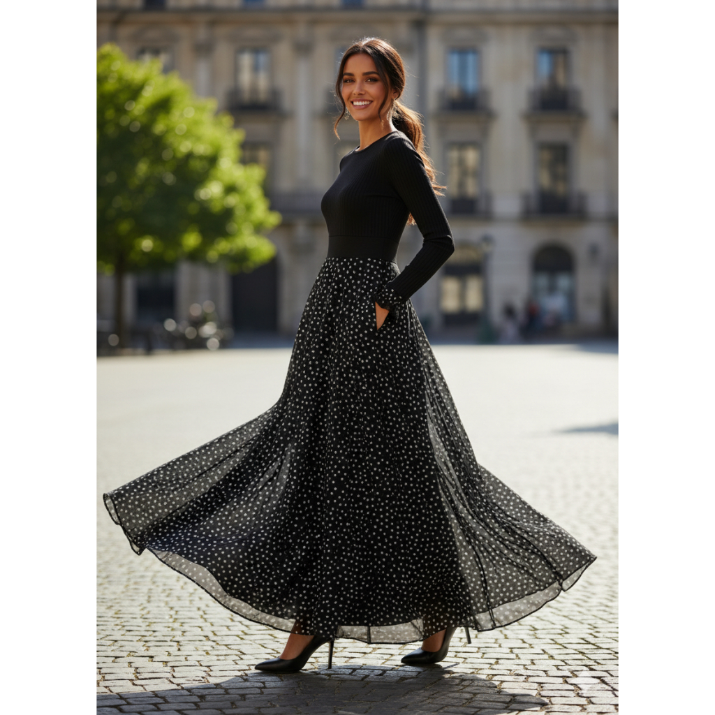 Gamis hitam polkadot like new