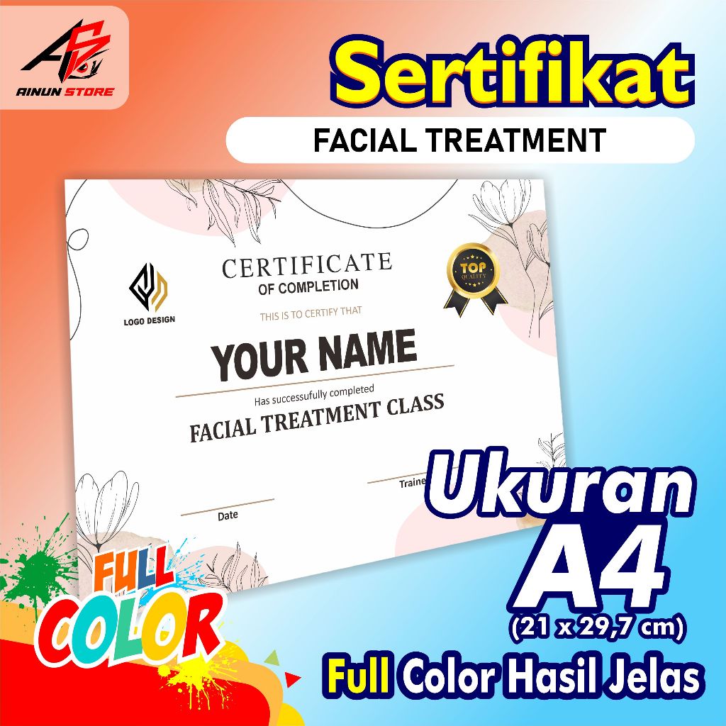 Sertifikat Custom, Cetak sertifikat Facial Treatment, Sertifikat dan Piagam Kursus Kecantikan