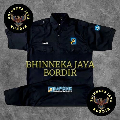 KEMEJA SERAGAM DAPODIK HITAM FULL BORDIR AMERICAN DRILL