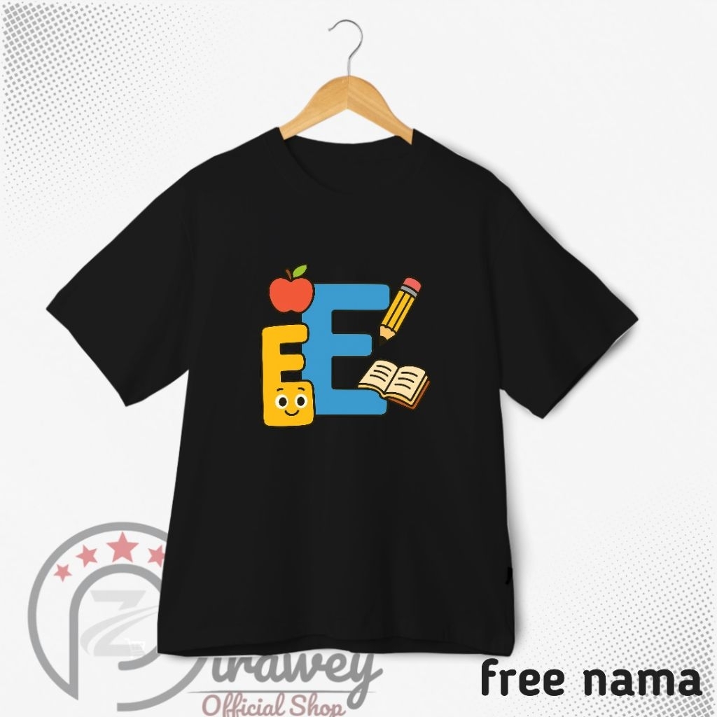 [free nama] Baju Kaos anank viral l kaos edukasi anak inisial huruf E l kaos distro anak l kaos anak
