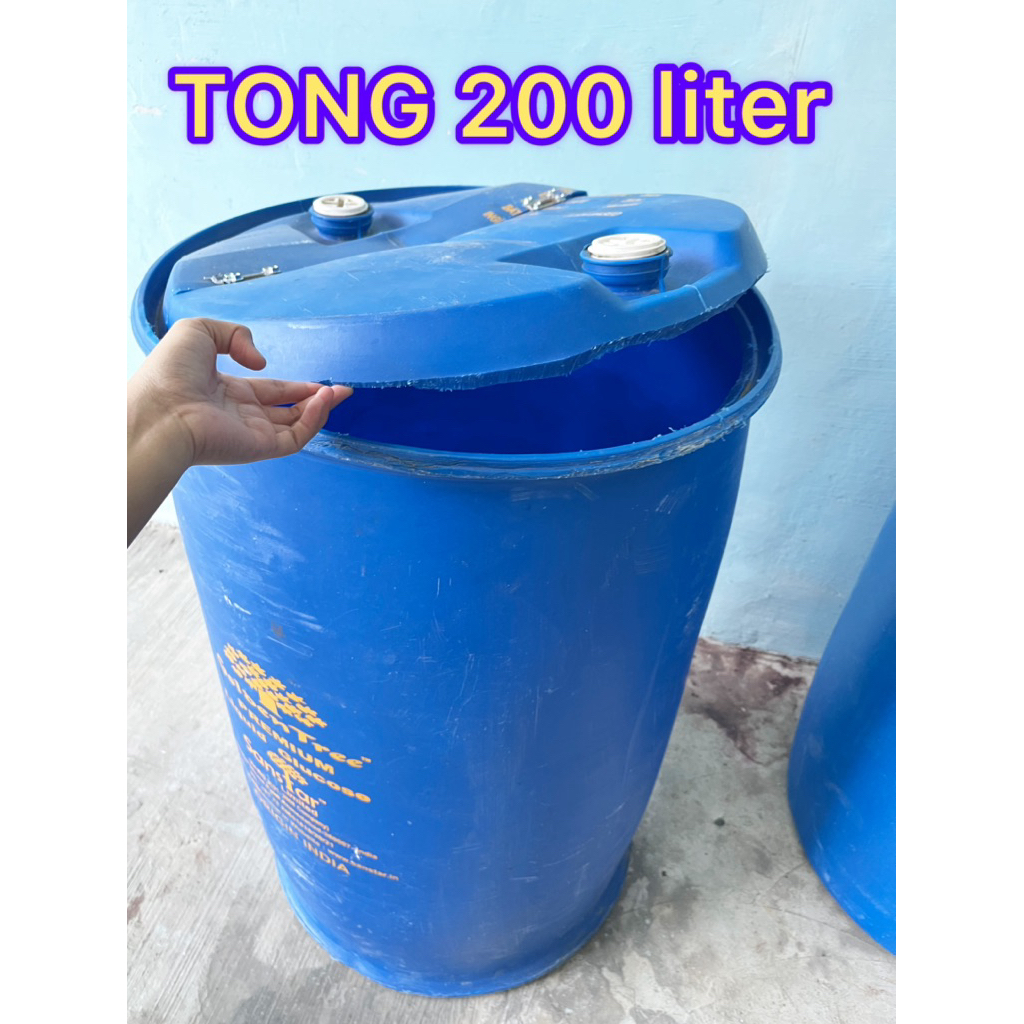 drum plastik biru 200 liter engsel buka tutup