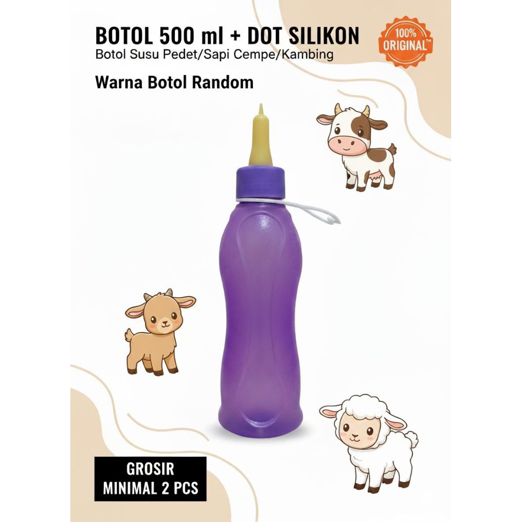 GROSIR Botol 500 ml + Dot Silikon Reguler Ujung Lancip - Botol Dot pedet sapi cempe kambing