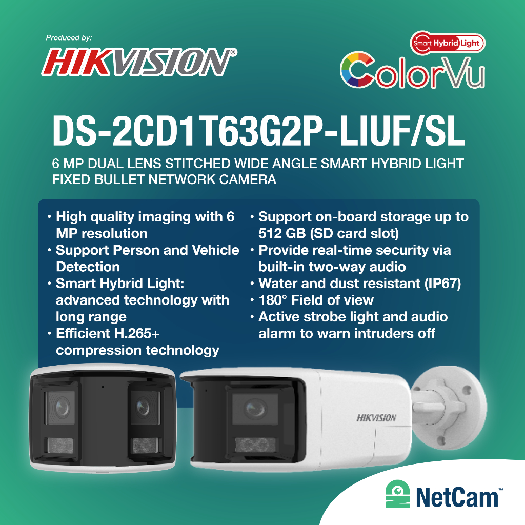 HIKVISION OUTDOOR IP CCTV DS-2CD1T63G2P-LIUF/SL 6MP COLOR HYBRID NETWORK AUDIO ALARM CAMERA 2.8MM