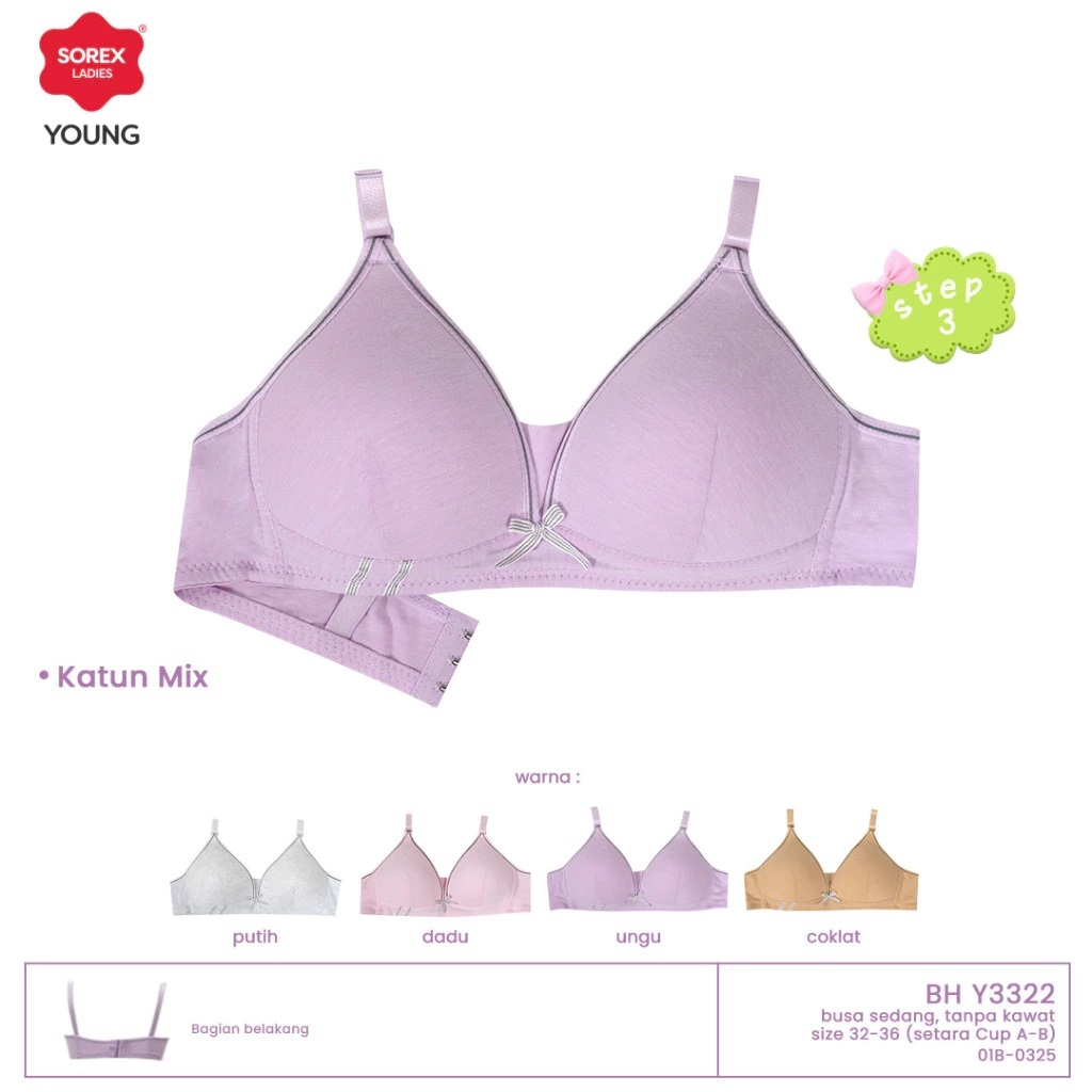 [ 3 pcs ] Bra Sorex Young Y3322  BH Busa Tipis Remaja Step 3  Bh sorex busa remaja y 3322 - Dyarshop