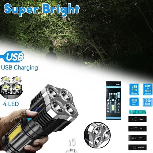 Senter LED 4 Mata 48 W 20 W / Senter LED Chargeable / Senter Cas LED Outdoor