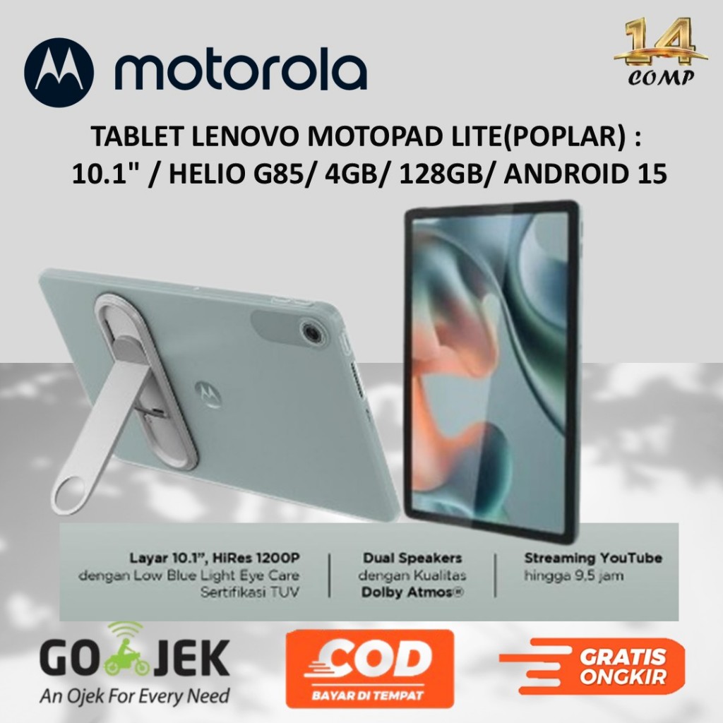 TABLET LENOVO MOTOPAD LITE(POPLAR) : 10.1" TOUCHSCREEN/ HELIO G85/ 4GB/ 128GB/ ANDROID 15