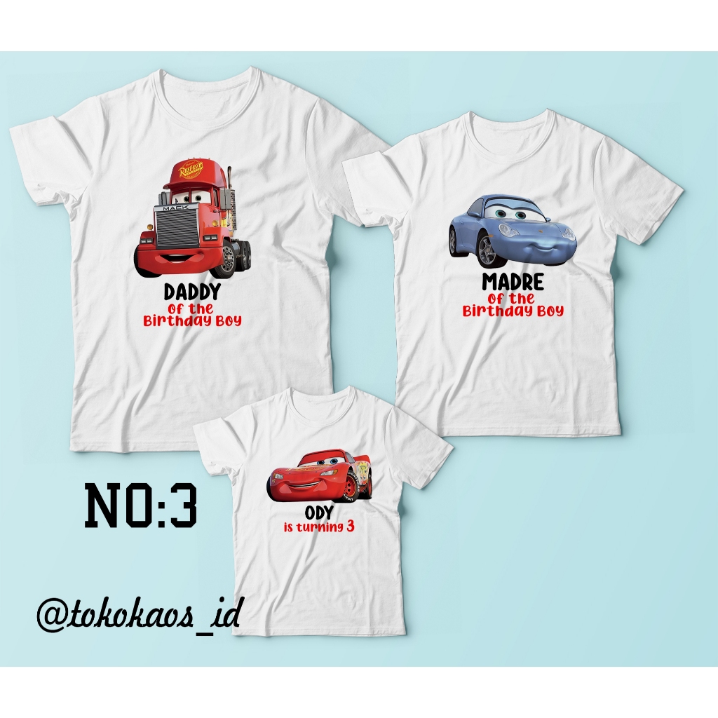 kaos cars couple ultah / kaos mcqueen birthday couple anak dan dewasa / kaos cars bahan katun 100% a