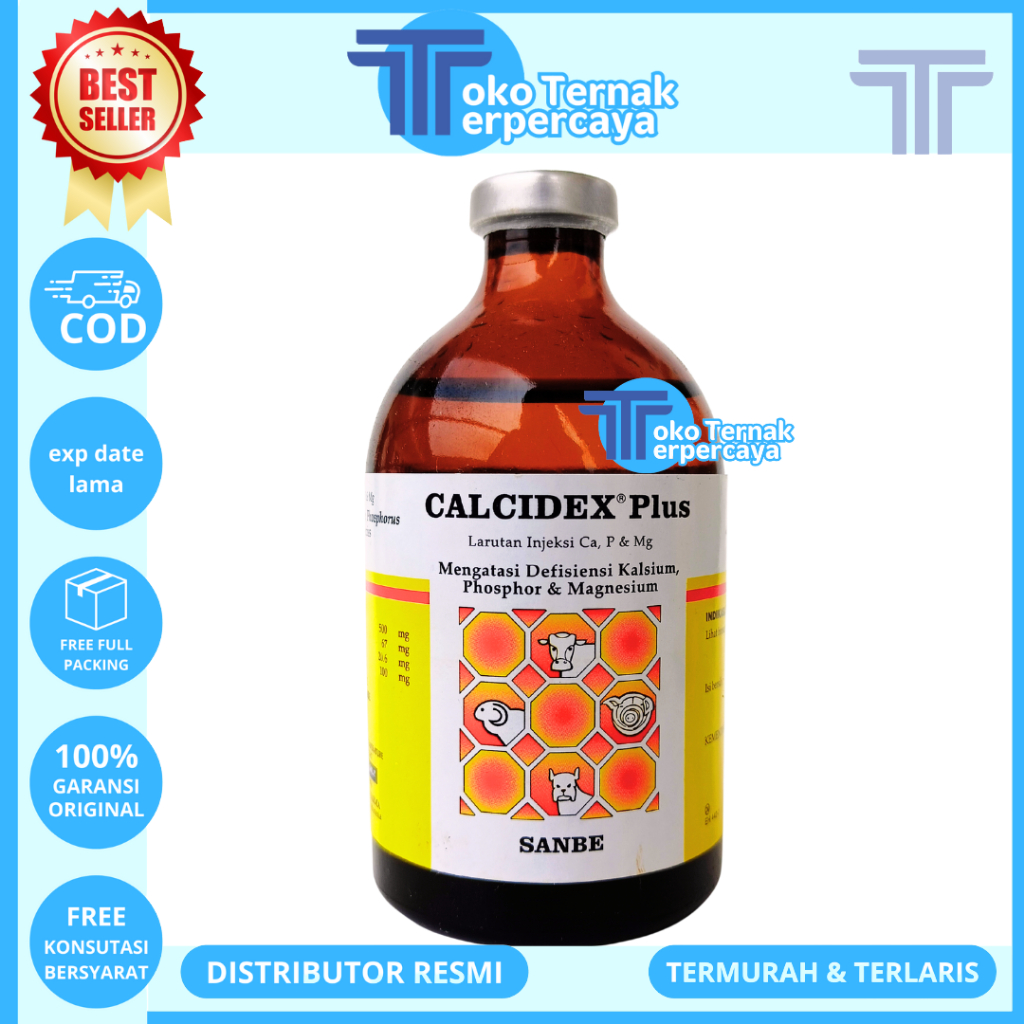 CALCIDEX PLUS 100 ML - Obat Ternak Lumpuh Atasi Hipokalsemia Hipomagnesia Sapi Kerbau Kambing Domba