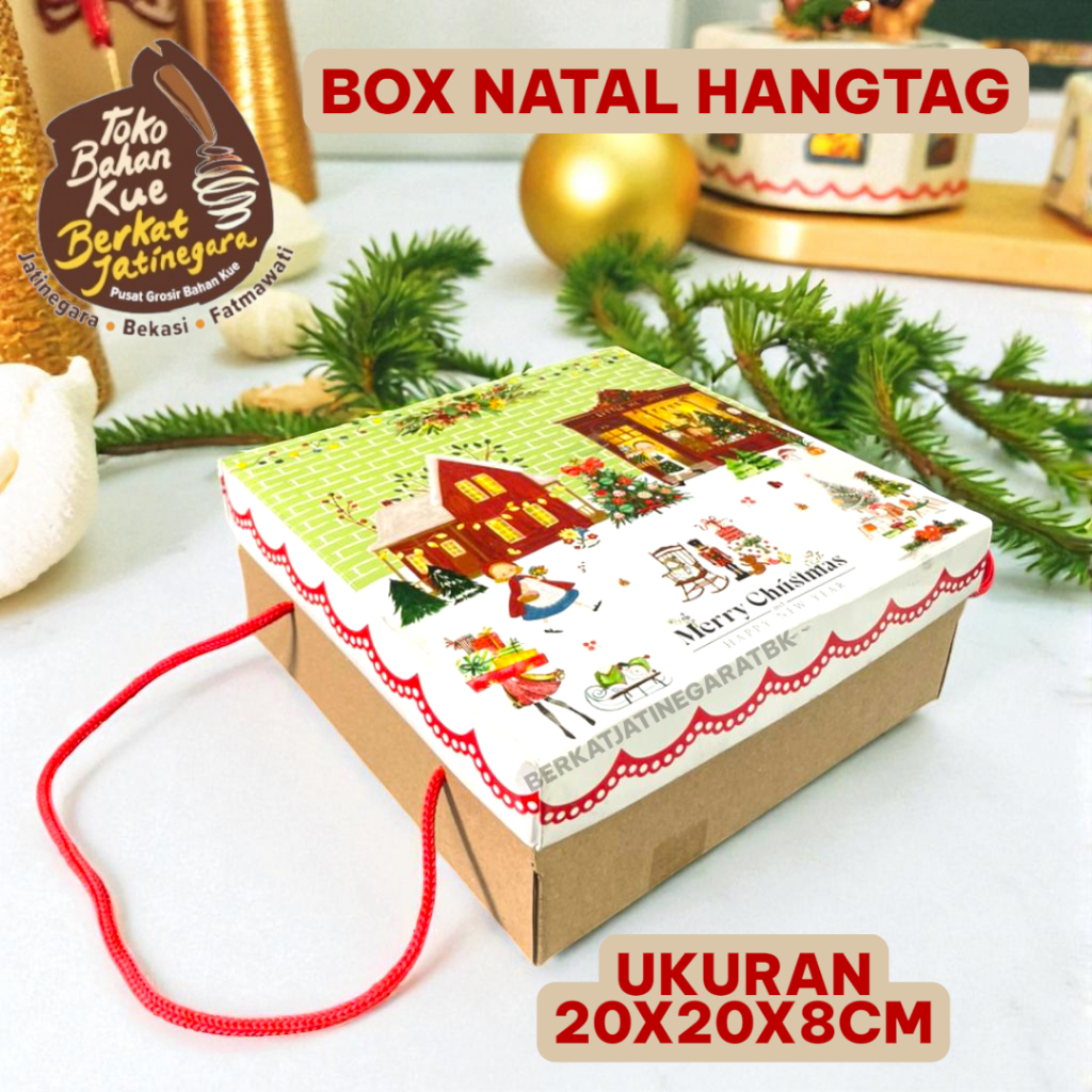 BOX NATAL 20X20X8CM HANGTAG / DUS KUE MOTIF NATAL /DUS/KOTAK KUE