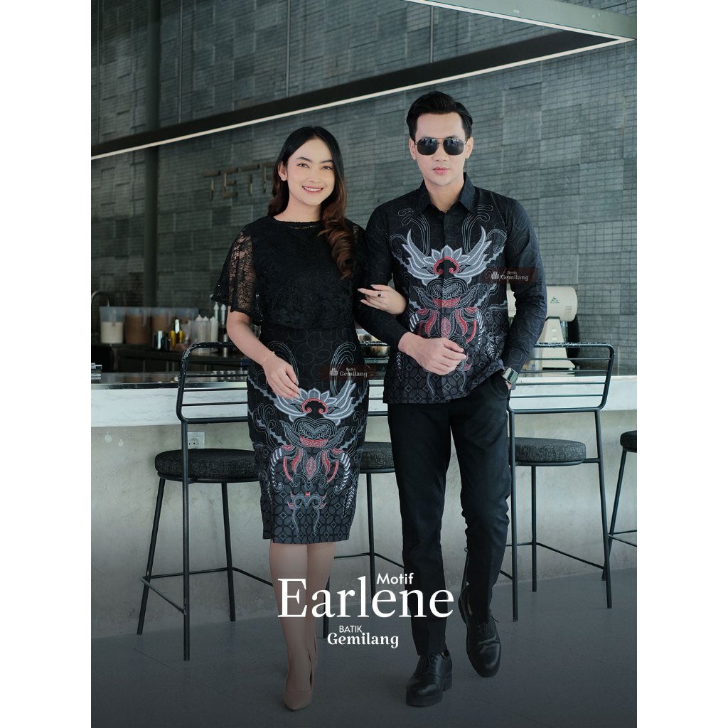 Motif Earlene- Batik Couple Modern Elegan Wanita Pesta Natal Kemeja Batik Dress Premium