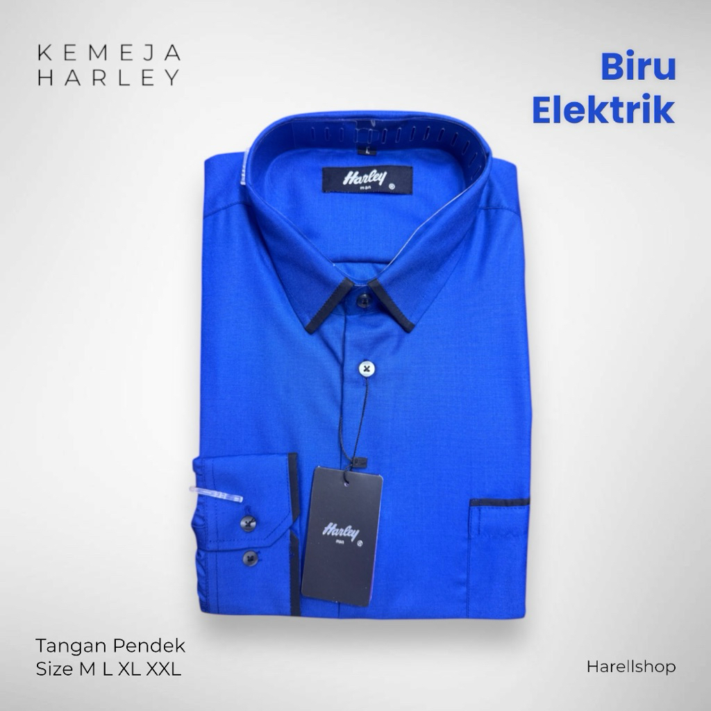 Kemeja Harley Pria Biru Elektrik / Biru BCA – Kemeja Cowok Lengan Panjang & Pendek Formal Casual Ade
